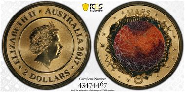 2017 $2 Planetary Coins Mars Colorized MS69