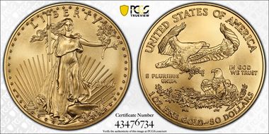 2006-W $50 Burnished Gold Eagle 20th Anniversary First Strike SP70