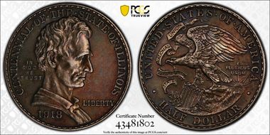 1918 50C Lincoln-Illinois AU53
