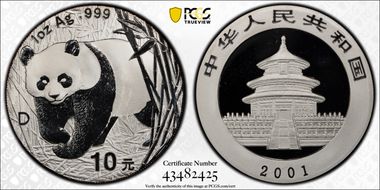 2001-D 10 Yn Panda Silver Large D PAN-348A MS69