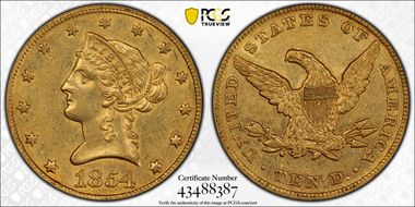 1854 $10 AU58