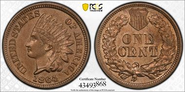 1864 1C Copper-Nickel MS62
