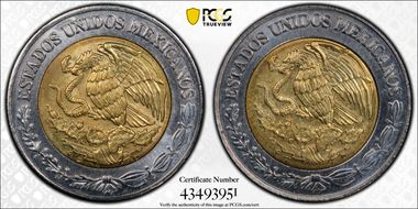 (1996-2025) Peso Struck with Two Obv Dies MS66