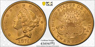 1874 $20 AU58