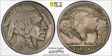 1937-D 5C 3 Legs VF25