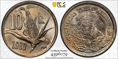 1980-Mo 10C KM-434.2 Narrow Date, Blunt Stem MS66