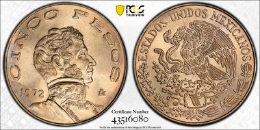 1972-Mo 5 Peso MS65