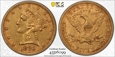 1880 $5 AU55