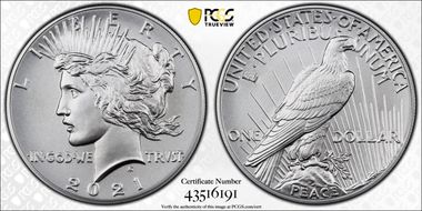 2021 $1 Peace Dollar 100th Anniversary MS70