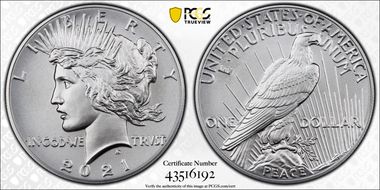 2021 $1 Peace Dollar 100th Anniversary MS70