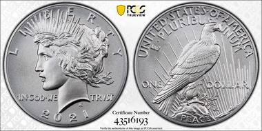 2021 $1 Peace Dollar 100th Anniversary MS70
