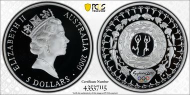 2000-P $5 Olympic - Dancers in circle PR69DCAM