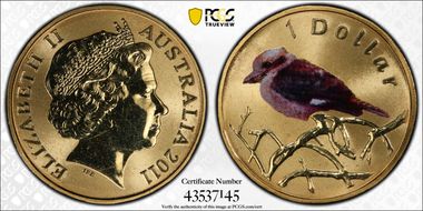 2011 $1 Kookaburra Al-Bronze Colorized MS67