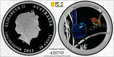 2013-P 50C Splendid Fairy-Wren Colorized Ag PR69DCAM