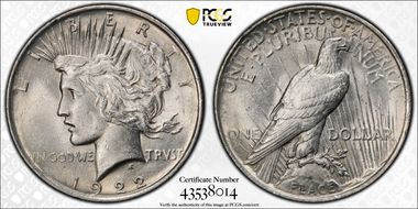 1922 $1 VAM 6, Doubled Leaves MS61