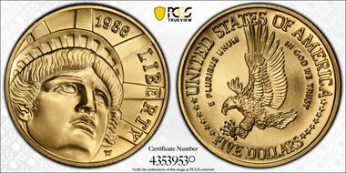 1986-W $5 Statue Of Liberty MS69