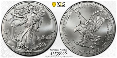 2021 $1 Silver Eagle - Type 2 First Strike MS70