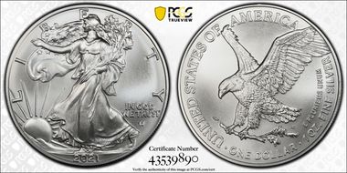 2021 $1 Silver Eagle - Type 2 First Strike MS70