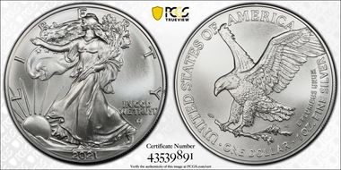 2021 $1 Silver Eagle - Type 2 First Strike MS70