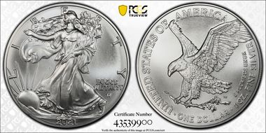 2021 $1 Silver Eagle - Type 2 First Strike MS70