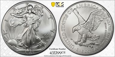 2021 $1 Silver Eagle - Type 2 First Strike MS70