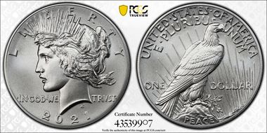 2021 $1 Peace Dollar 100th Anniversary MS70