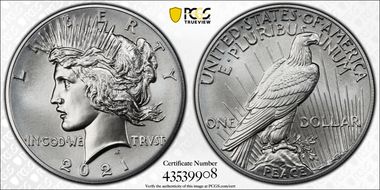 2021 $1 Peace Dollar 100th Anniversary MS69