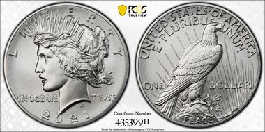 2021 $1 Peace Dollar 100th Anniversary MS69