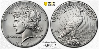 2021 $1 Peace Dollar 100th Anniversary MS69