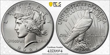 2021 $1 Peace Dollar 100th Anniversary MS70