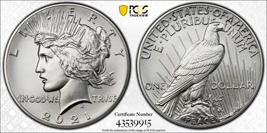 2021 $1 Peace Dollar 100th Anniversary MS70