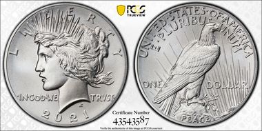 2021 $1 Peace Dollar 100th Anniversary MS70