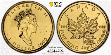 2000 $1 Maple Leaf/Au Fireworks 2000 Privy MS66
