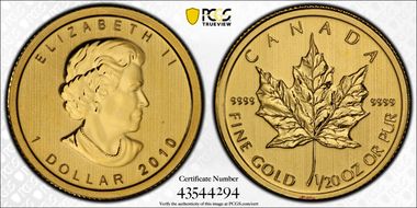 2010 $1 Maple Leaf/Au MS69