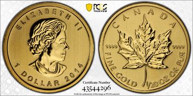 2014 $1 Maple Leaf/Au MS68