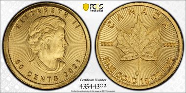 2021 50C Maple Leaf/Au 1 Gram MS70