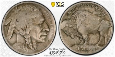 1913-S 5C T-1, 2 Feathers, FS-401 VF20