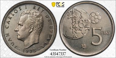 1975 5 Pta World Cup Mule (80) MS67