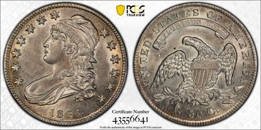 1834 50C O-109 Sm Date, Sm Letters AU58