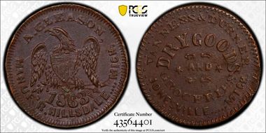 1863 Token F-527E-1a Copper PE Vanness & Turner N1BN