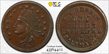1863 Token F-530G-2a Copper RE L.W. Perrin AU58BN