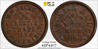 1863 Token F-525C-3a Copper PE WM Jackson AU58BN