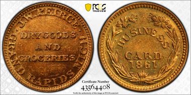 1861 Token F-370H-1b Brass PE J.W. Peirce MS64