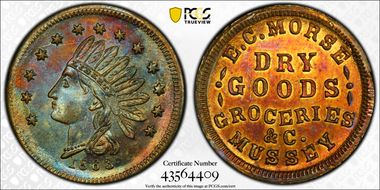 1863 Token F-680A-1a Copper RE E.C. Morse N1BN