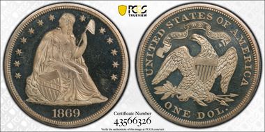 1869 $1 PR67DCAM