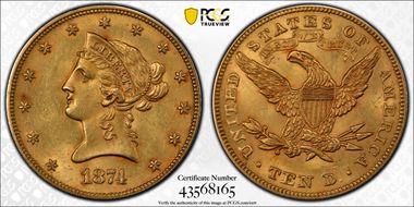 1874 $10 MS62