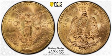 1921 50 Peso KM-481  Au MS65+