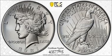 2021 $1 Peace Dollar 100th Anniversary MS69