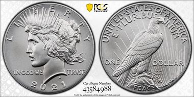2021 $1 Peace Dollar 100th Anniversary MS70