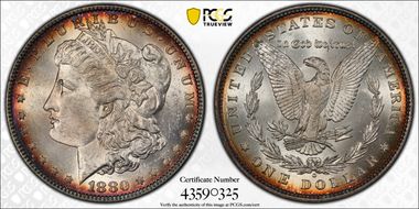 1880-O $1 VAM 6A 8/7 Ear MS63